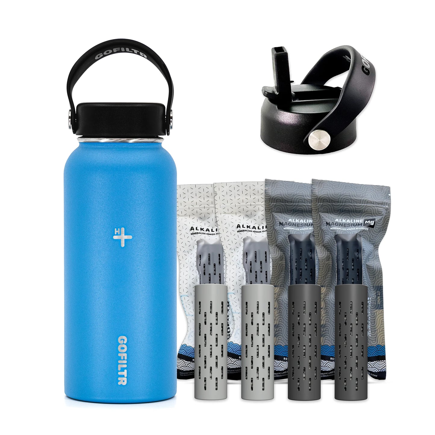 GOFILTR 32 Oz Insulated Alkaline Water Bottle - Generates 9.5 pH Alkaline Water