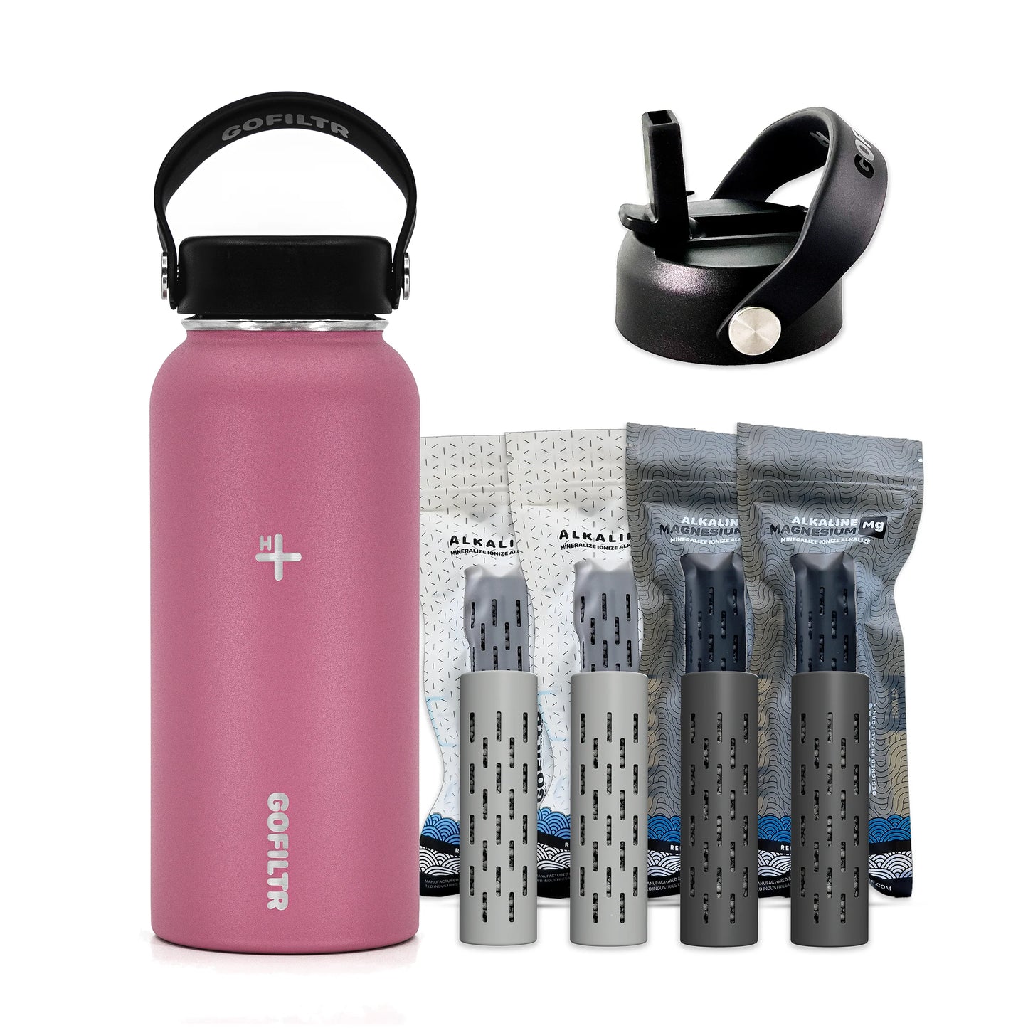 GOFILTR 32 Oz Insulated Alkaline Water Bottle - Generates 9.5 pH Alkaline Water