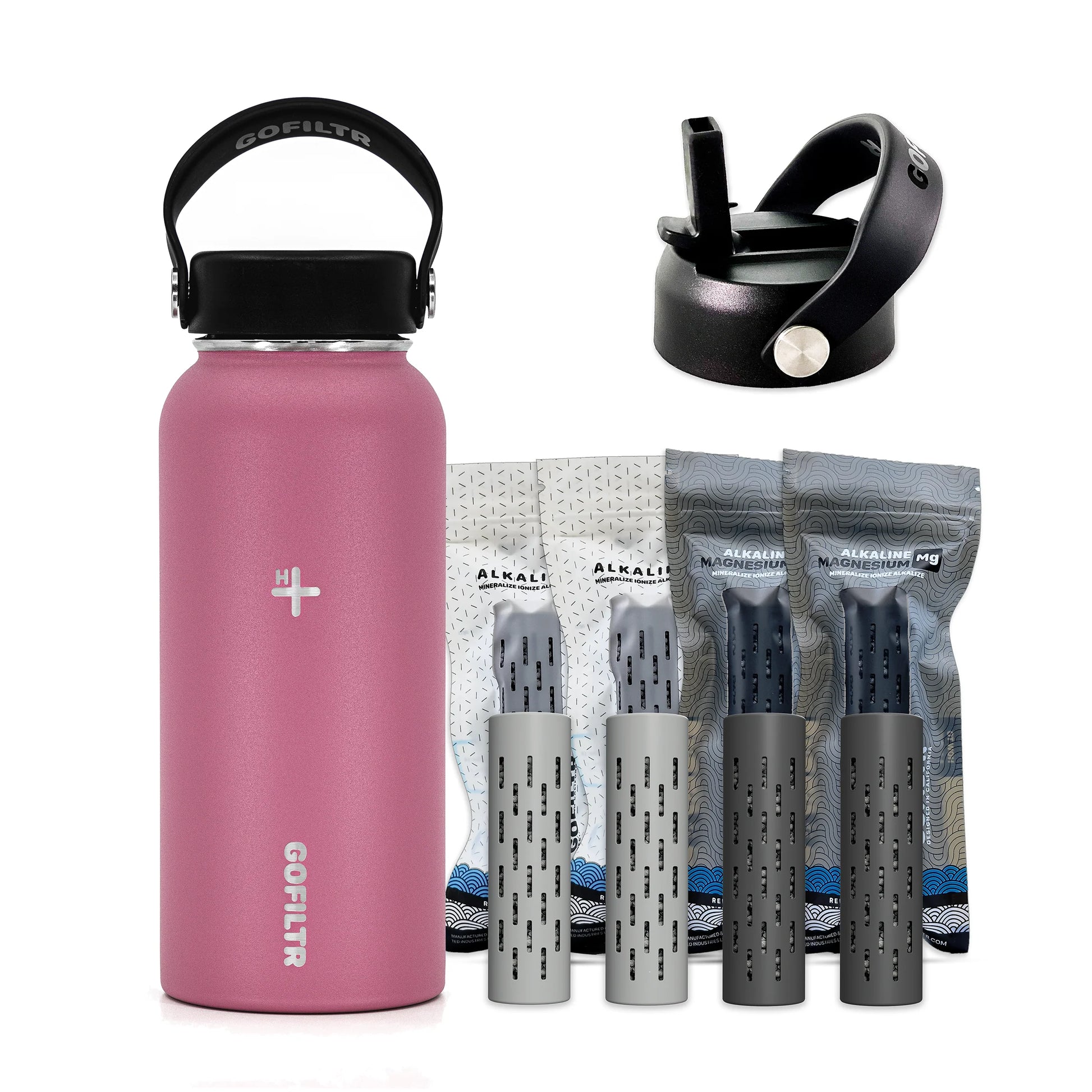 GOFILTR 32 Oz Insulated Alkaline Water Bottle - Generates 9.5 pH Alkaline Water