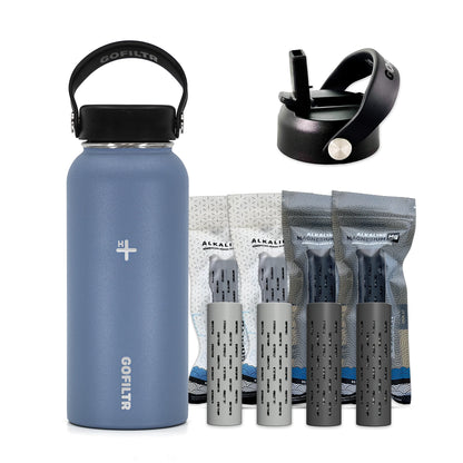 GOFILTR 32 Oz Insulated Alkaline Water Bottle - Generates 9.5 pH Alkaline Water