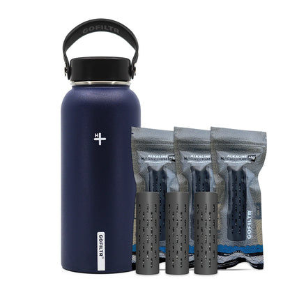 GOFILTR 32 Oz Insulated Alkaline Water Bottle - Generates 9.5 pH Alkaline Water