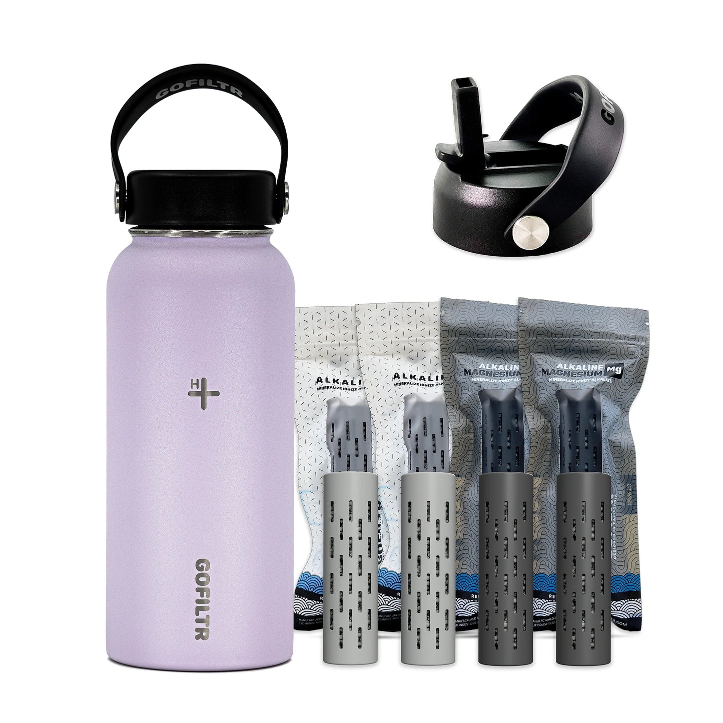 GOFILTR 32 Oz Insulated Alkaline Water Bottle - Generates 9.5 pH Alkaline Water