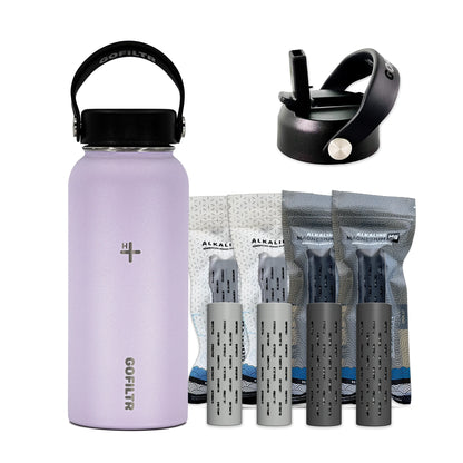 GOFILTR 32 Oz Insulated Alkaline Water Bottle - Generates 9.5 pH Alkaline Water