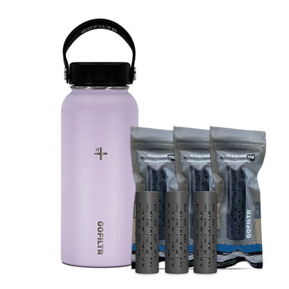 GOFILTR 32 Oz Insulated Alkaline Water Bottle - Generates 9.5 pH Alkaline Water