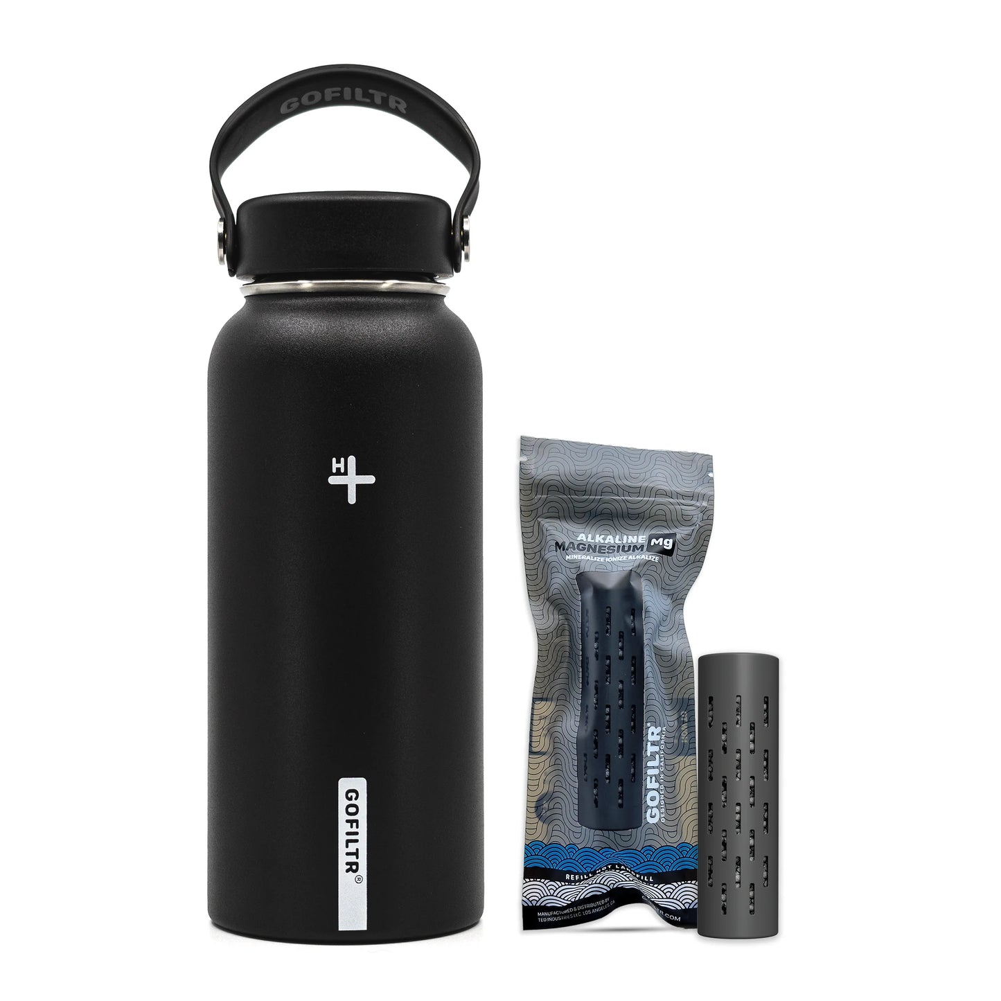 GOFILTR 32 Oz Insulated Alkaline Water Bottle - Generates 9.5 pH Alkaline Water