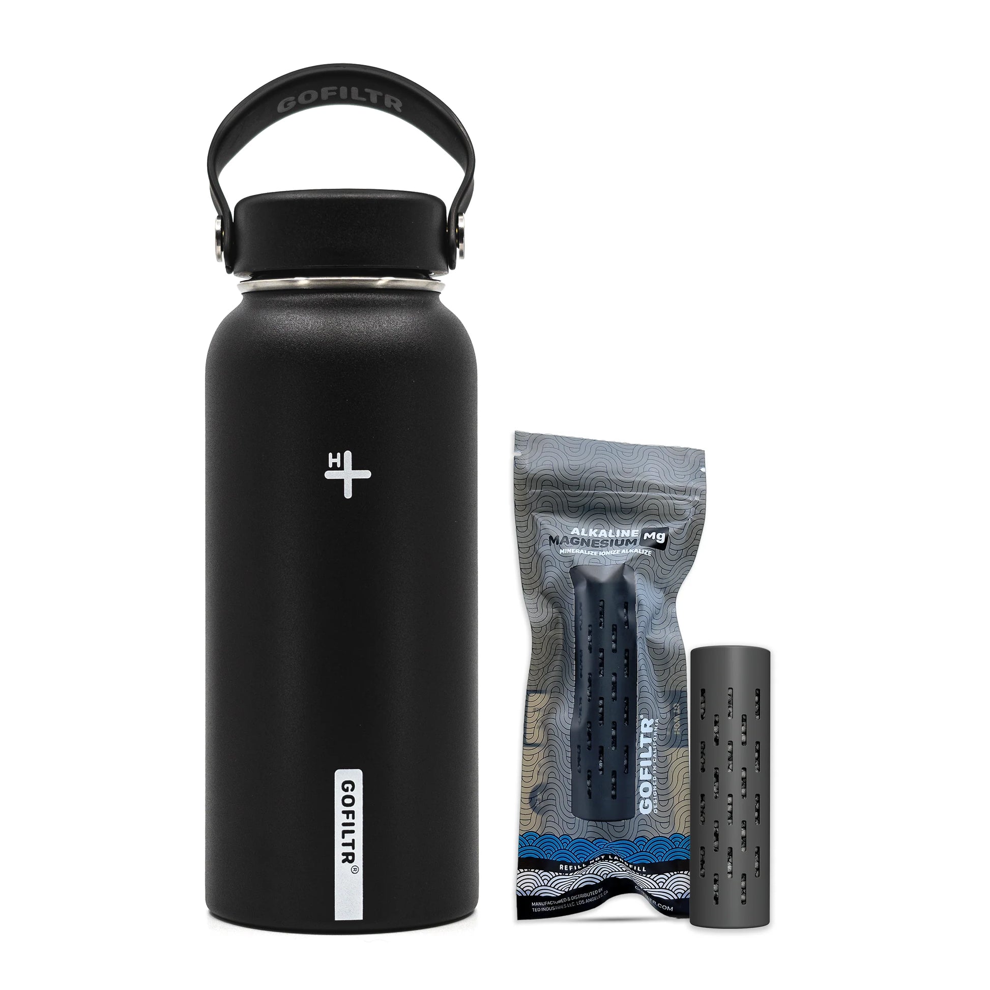 GOFILTR 32 Oz Insulated Alkaline Water Bottle - Generates 9.5 pH Alkaline Water