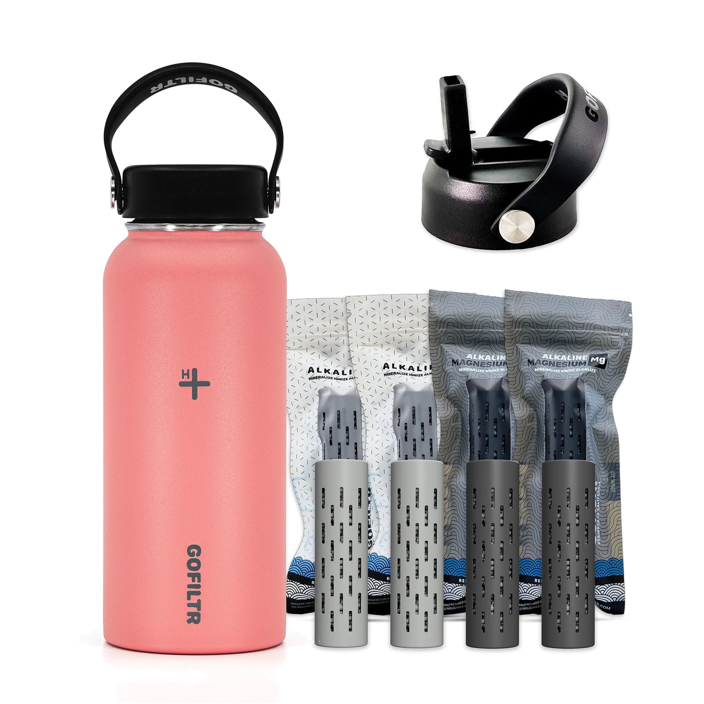 GOFILTR 32 Oz Insulated Alkaline Water Bottle - Generates 9.5 pH Alkaline Water