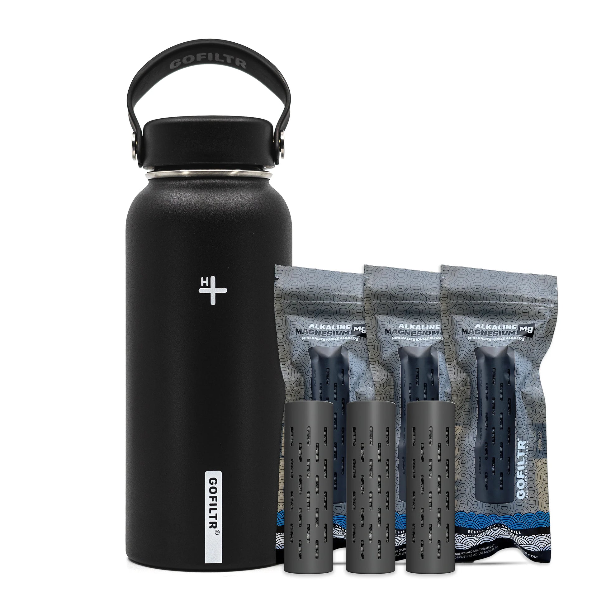 GOFILTR 32 Oz Insulated Alkaline Water Bottle - Generates 9.5 pH Alkaline Water