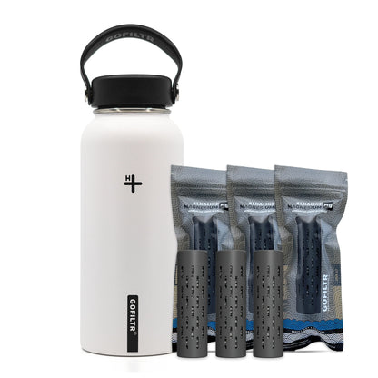 GOFILTR 32 Oz Insulated Alkaline Water Bottle - Generates 9.5 pH Alkaline Water