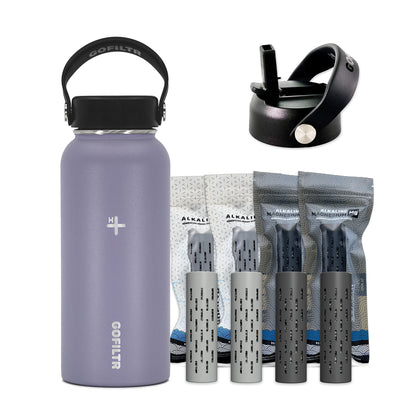 GOFILTR 32 Oz Insulated Alkaline Water Bottle - Generates 9.5 pH Alkaline Water