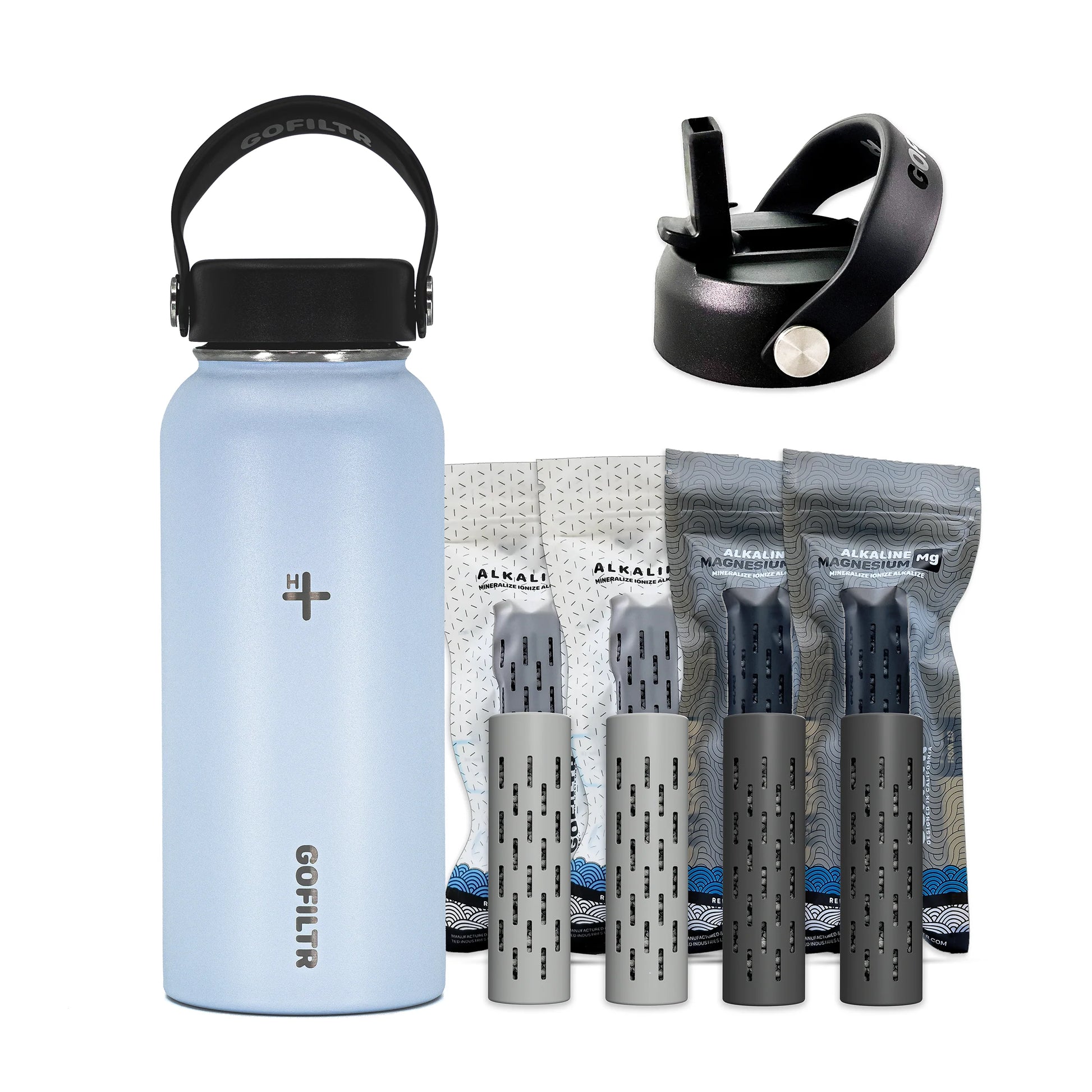 GOFILTR 32 Oz Insulated Alkaline Water Bottle - Generates 9.5 pH Alkaline Water