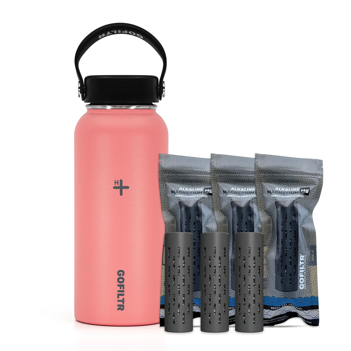 GOFILTR 32 Oz Insulated Alkaline Water Bottle - Generates 9.5 pH Alkaline Water