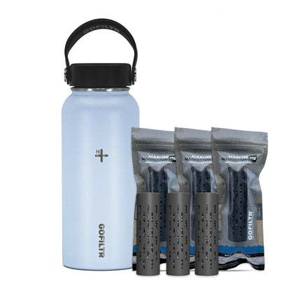 GOFILTR 32 Oz Insulated Alkaline Water Bottle - Generates 9.5 pH Alkaline Water