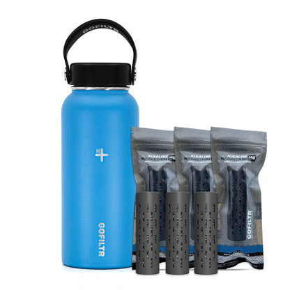 GOFILTR 32 Oz Insulated Alkaline Water Bottle - Generates 9.5 pH Alkaline Water